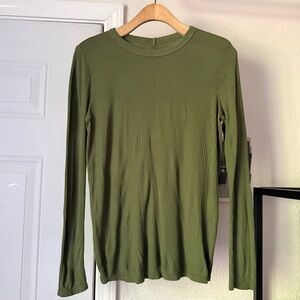 Enza Costa olive green rib ribbed knit crew neck long sleeve tee top